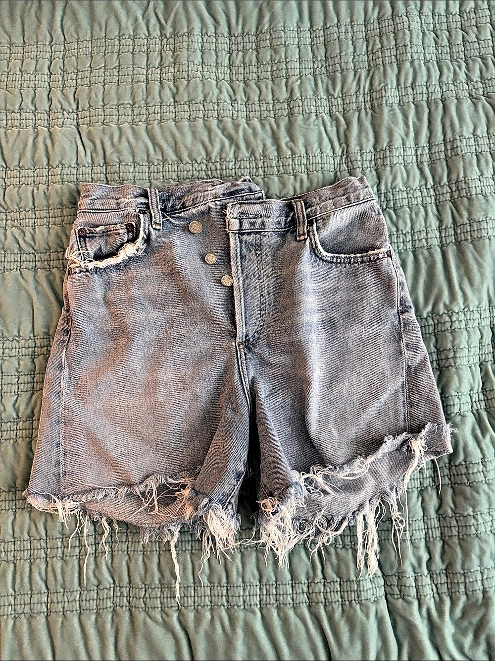 AGOLDE Criss Cross Short Women's Distressed Denim Jean Shorts Waist 24 Blue